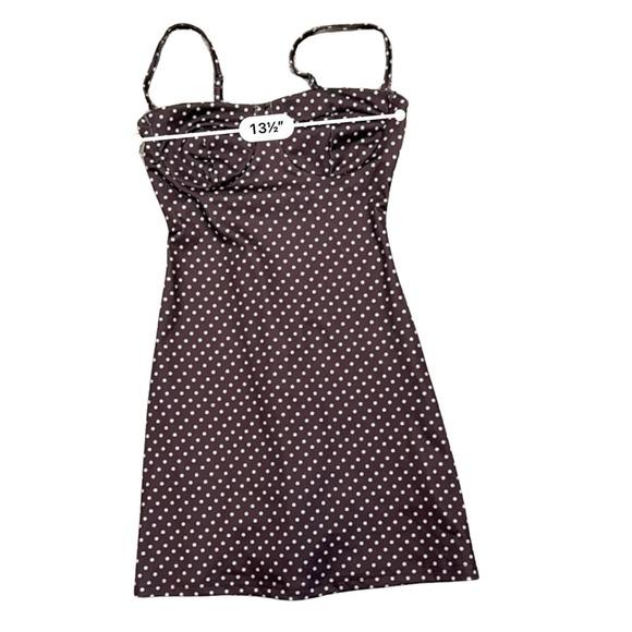 Y2K Brown Polka Dot Babydoll Mini Dress Women XS Spaghetti Strap Retro Pinup - Picture 12 of 12
